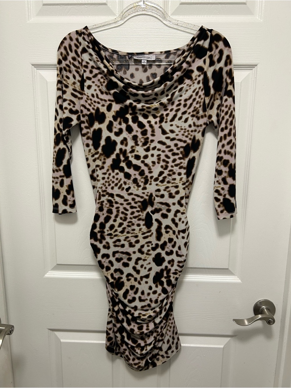 Jennifer Lopez Leopard-Print Midi Dress in Black and Cream